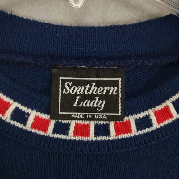 Vtg Southern Lady Women's L Nautical Flag Anchor Navy Sweater Knit Top Maritime - Picture 5 of 5